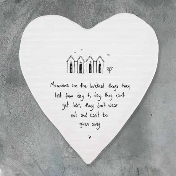 Memories Are the Loveliest Things – Ceramic Heart Coaster | 10cm x 11cm - Give And Glow