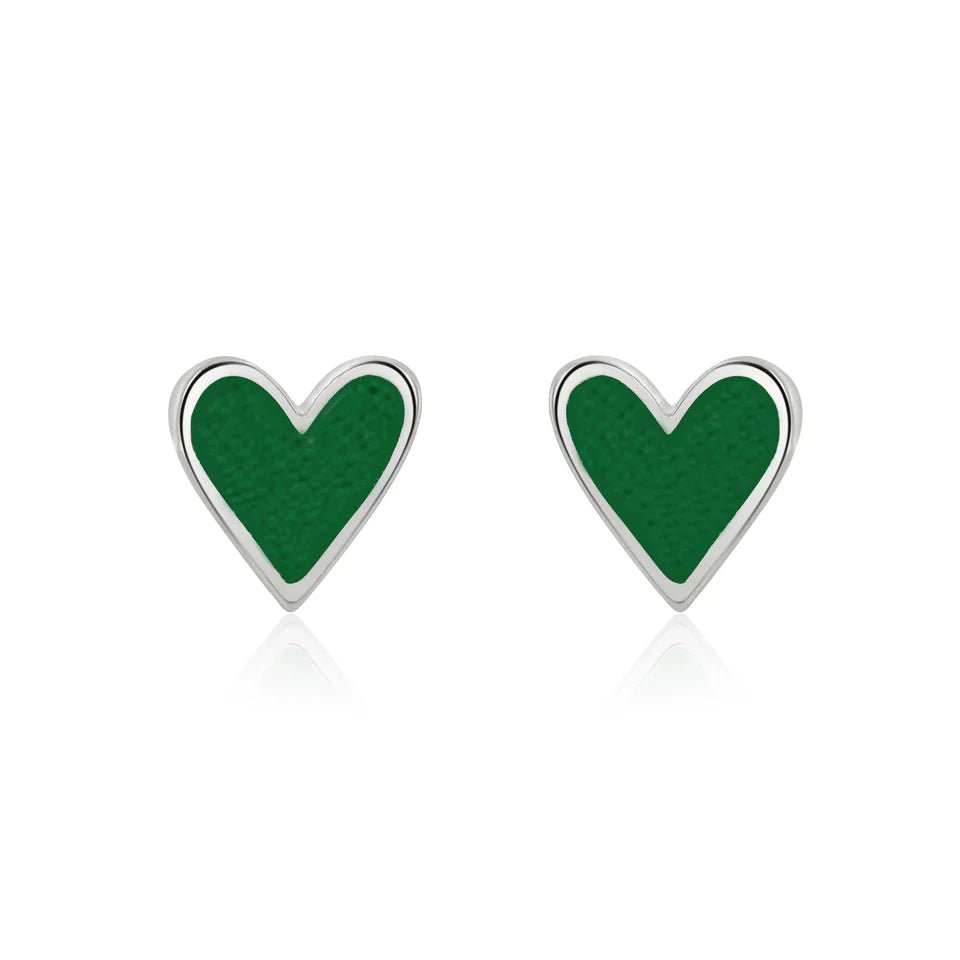 Mini Heart Stud Earrings – Emerald Sparkle Enamel with Stainless Posts - Give And Glow