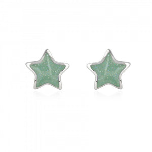 Mint Sparkly Star Stud Earrings – Stainless Steel with Glitter Enamel - Give And Glow