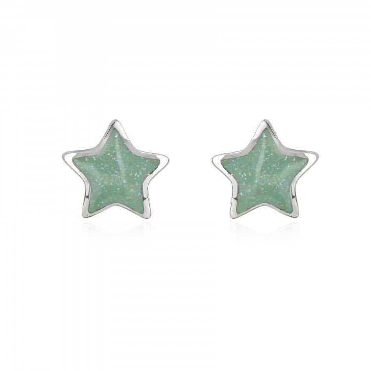 Mint Sparkly Star Stud Earrings – Stainless Steel with Glitter Enamel - Give And Glow