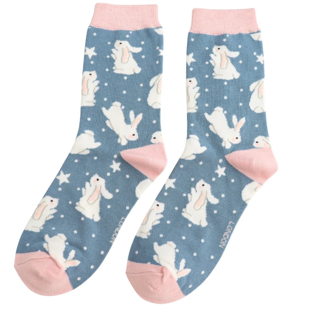 Miss Sparrow Bamboo Bouncy Bunnies Women's Socks Denim - Give And Glow