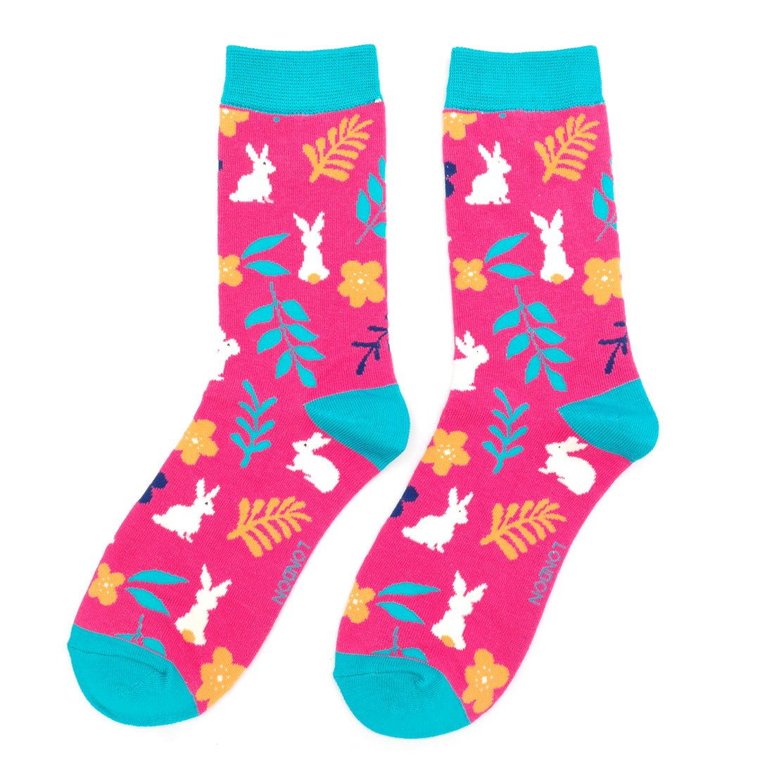Miss Sparrow Bamboo Bunnies Women's Socks Fuchsia - Give And Glow