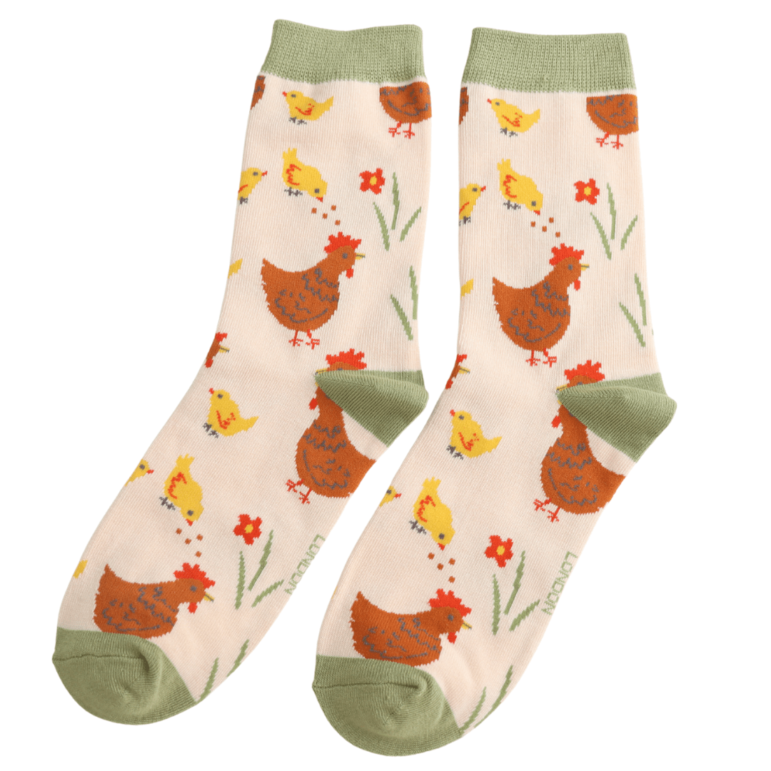 Miss Sparrow Bamboo Chicks & Hen Women's Socks Cream - Give And Glow