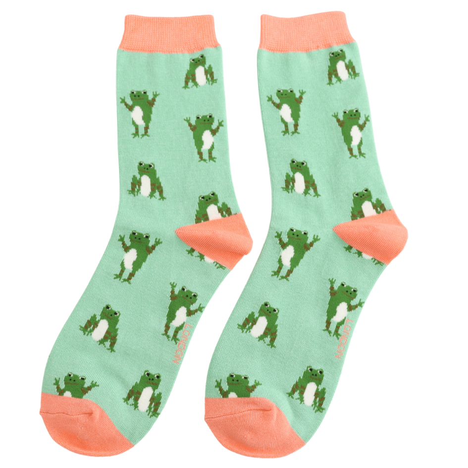 Miss Sparrow Bamboo Happy Frogs Women's Socks Green - Give And Glow