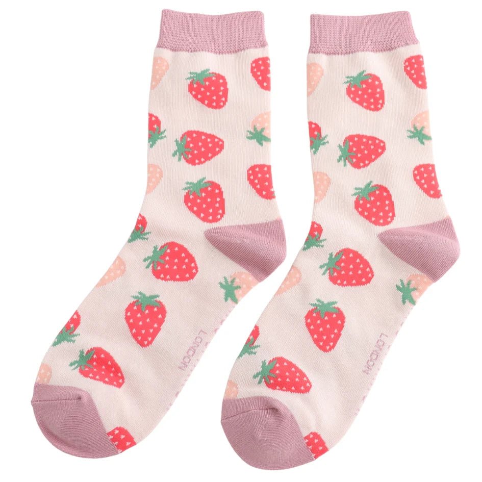 Miss Sparrow Bamboo Little Strawberries Women's Socks Light Pink - Give And Glow