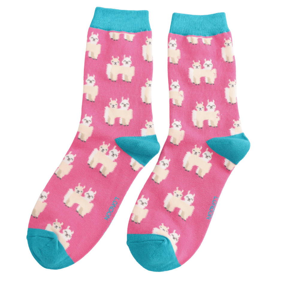 Miss Sparrow Bamboo Llama Friends Women's Socks Hot Pink - Give And Glow
