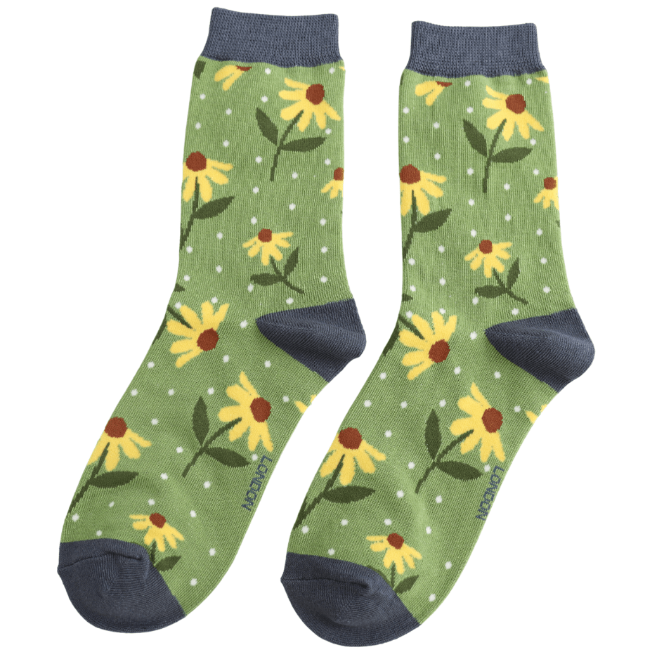 Miss Sparrow Bamboo Sunflowers Women's Socks Green - Give And Glow