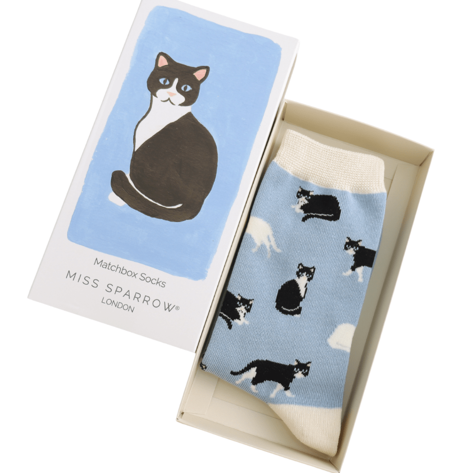 Miss Sparrow Black & White Cat Bamboo Women's Socks Gift Box - Give And Glow