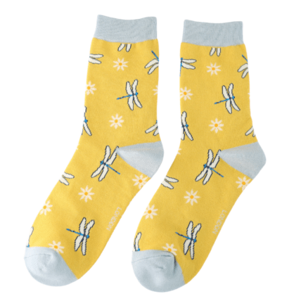 Miss Sparrow Dragonflies & Daisies Socks Yellow - Give And Glow
