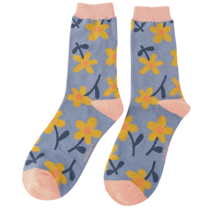 Miss Sparrow Flowers Socks Denim - Give And Glow