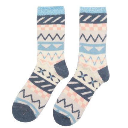 Miss Sparrow Fluffy Fairisle Socks Blue - Give And Glow