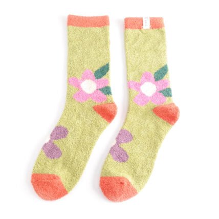 Miss Sparrow Fluffy Large Flowers Socks Moss - Give And Glow