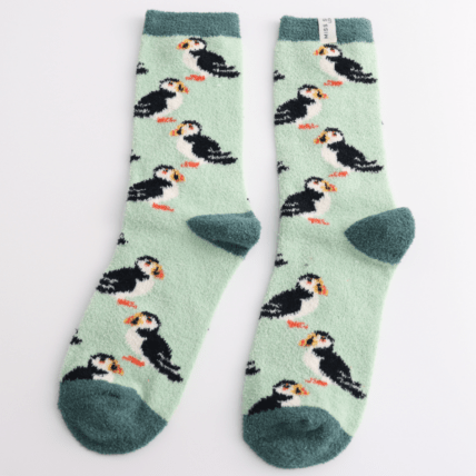 Miss Sparrow Fluffy Puffins Socks Mint - Give And Glow