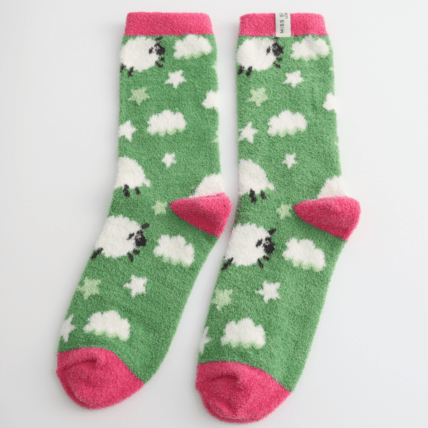 Miss Sparrow Fluffy Sleepy Sheep Socks Grass Green - Give And Glow