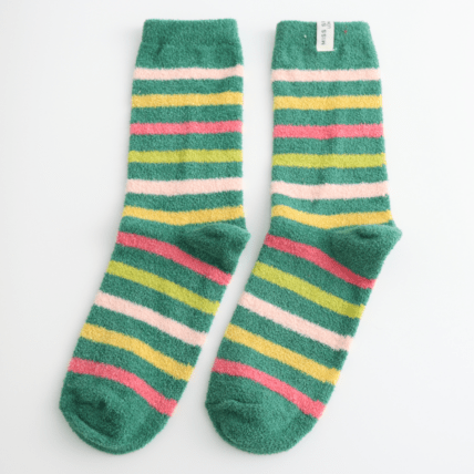 Miss Sparrow Fluffy Stripes Socks Green - Give And Glow