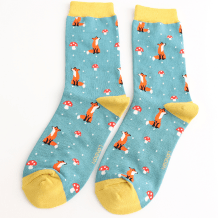 Miss Sparrow Fox & Toadstool Socks Teal - Give And Glow
