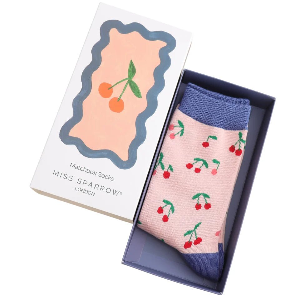 Miss Sparrow Mini Cherries Bamboo Women's Socks Gift Box - Give And Glow