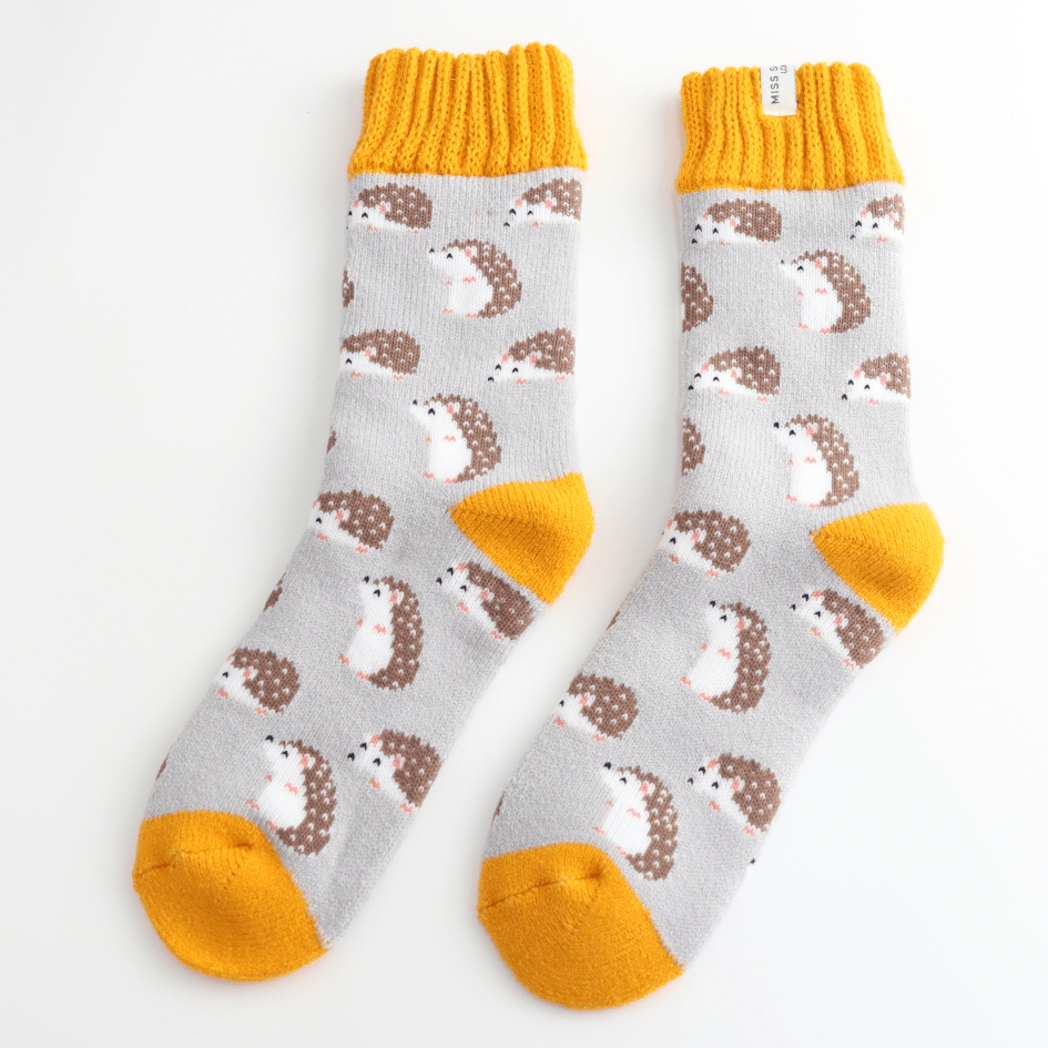 Miss Sparrow Winter Cute Hedgehogs Socks Silver - Give And Glow