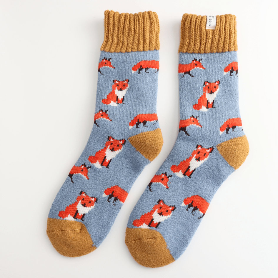 Miss Sparrow Winter Foxes Socks Powder Blue - Give And Glow