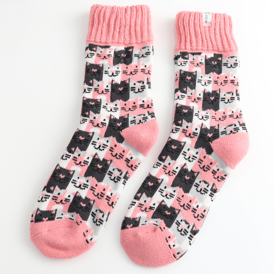 Miss Sparrow Winter Happy Cats Socks Dusky Pink - Give And Glow