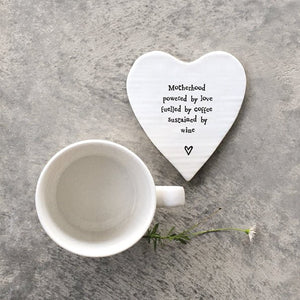 Motherhood Powered by Love – Ceramic Heart Coaster | 10cm x 11cm - Give And Glow