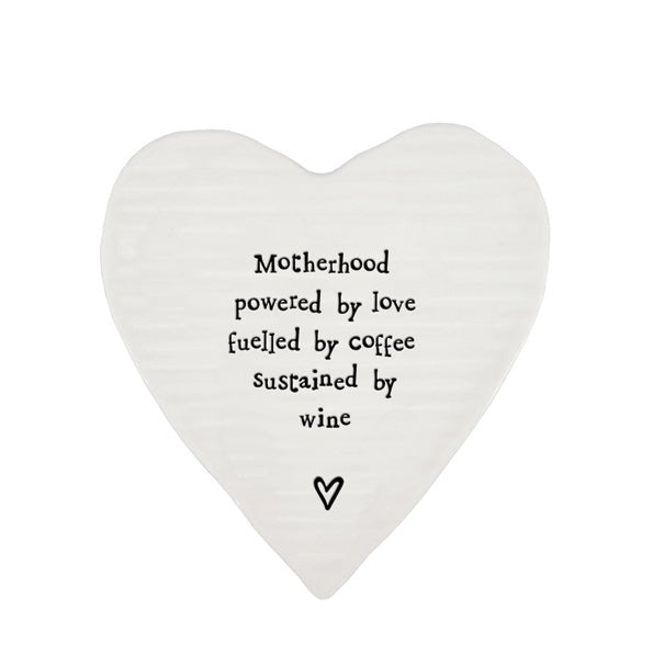 Motherhood Powered by Love – Ceramic Heart Coaster | 10cm x 11cm - Give And Glow