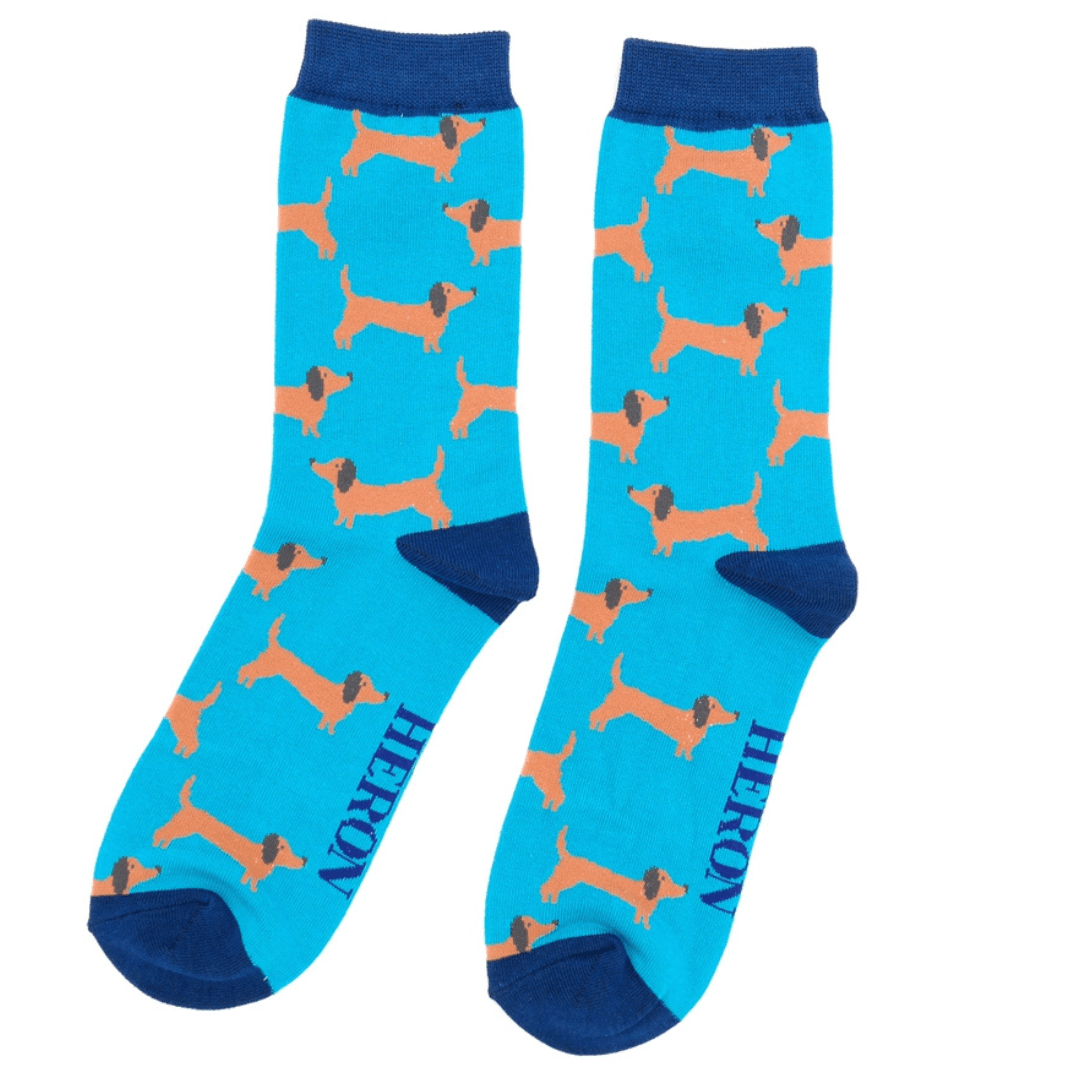 Mr Heron Bamboo Sausage Dogs Men's Socks Teal - Give And Glow