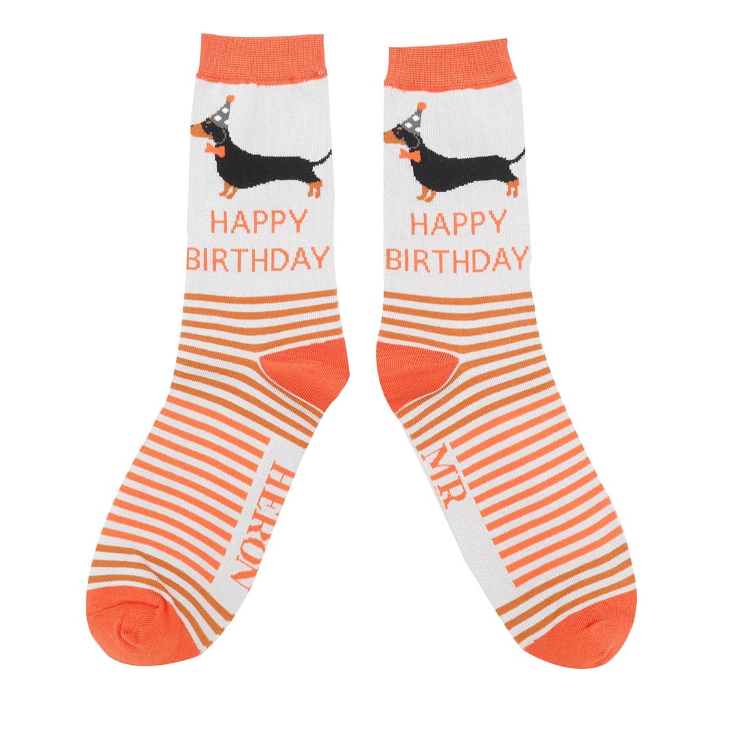 Mr Heron Birthday Sausage Dogs Socks Silver - Give And Glow