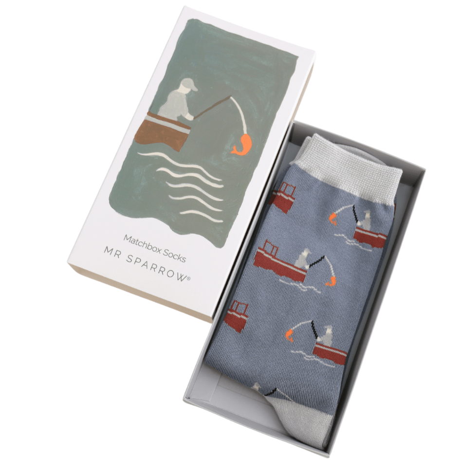 Mr Heron Gone Fishing Bamboo Men's Socks Gift Box - Give And Glow