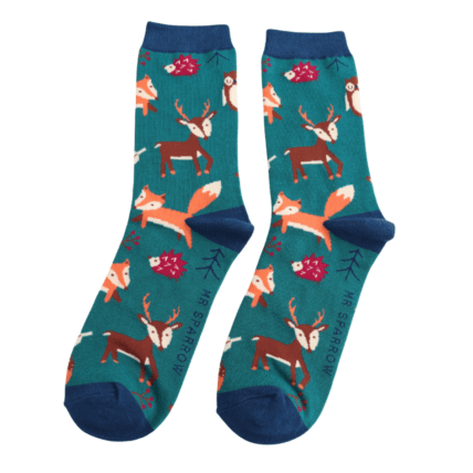 Mr Sparrow Woodland Animals Socks Teal - Give And Glow