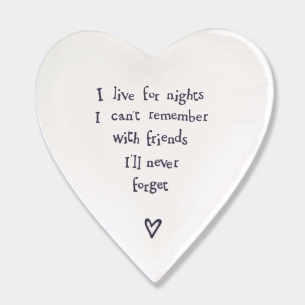 Nights I’ll Never Forget – Ceramic Heart Coaster | 10cm x 11cm - Give And Glow