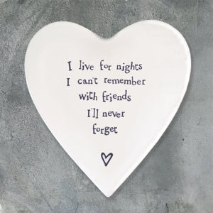 Nights I’ll Never Forget – Ceramic Heart Coaster | 10cm x 11cm - Give And Glow