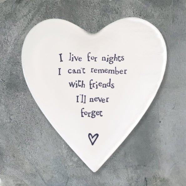 Nights I’ll Never Forget – Ceramic Heart Coaster | 10cm x 11cm - Give And Glow