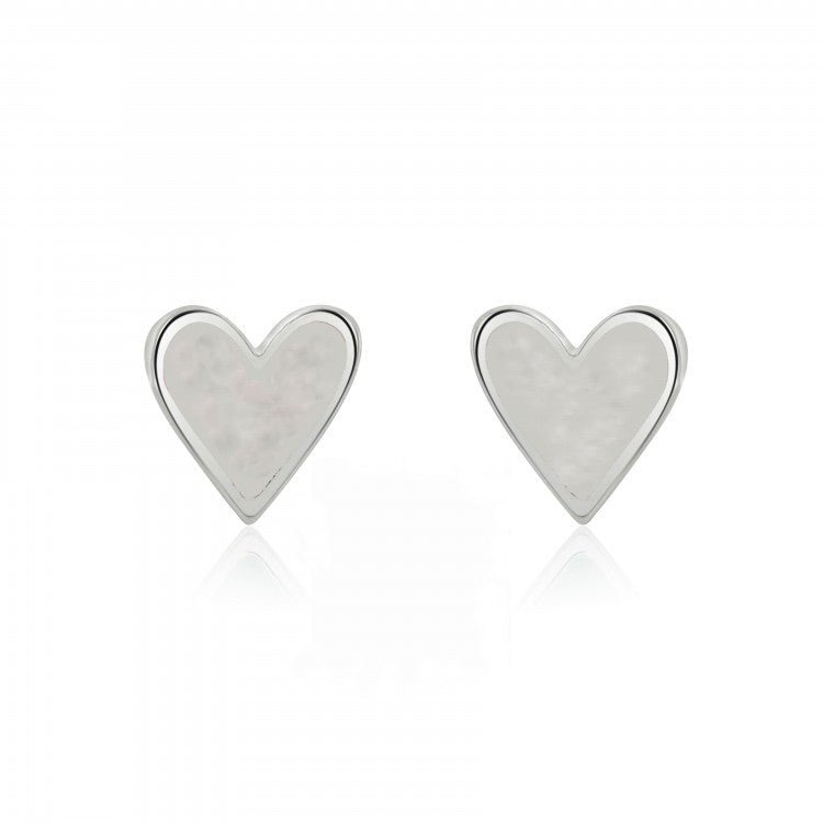 Pearlescent Heart Stud Earrings – Stainless Steel with Enamel Inset - Give And Glow