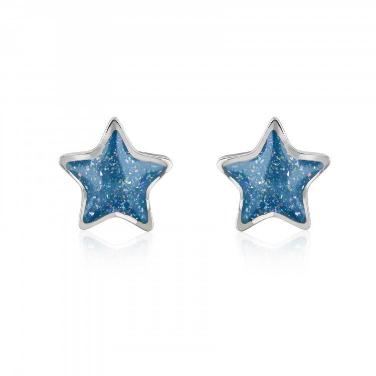 Petrol Blue Sparkly Star Earrings – Glitter Enamel on Stainless Steel - Give And Glow