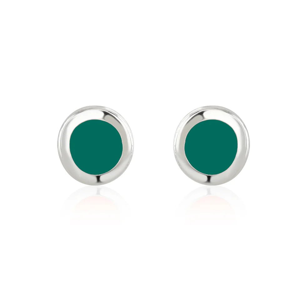 Sea Green Enamel Stud Earrings – Silver-Plated Stainless Steel - Give And Glow