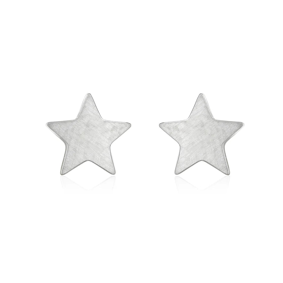 Simple Silver Star Stud Earrings – Rhodium-Plated Stainless Steel - Give And Glow