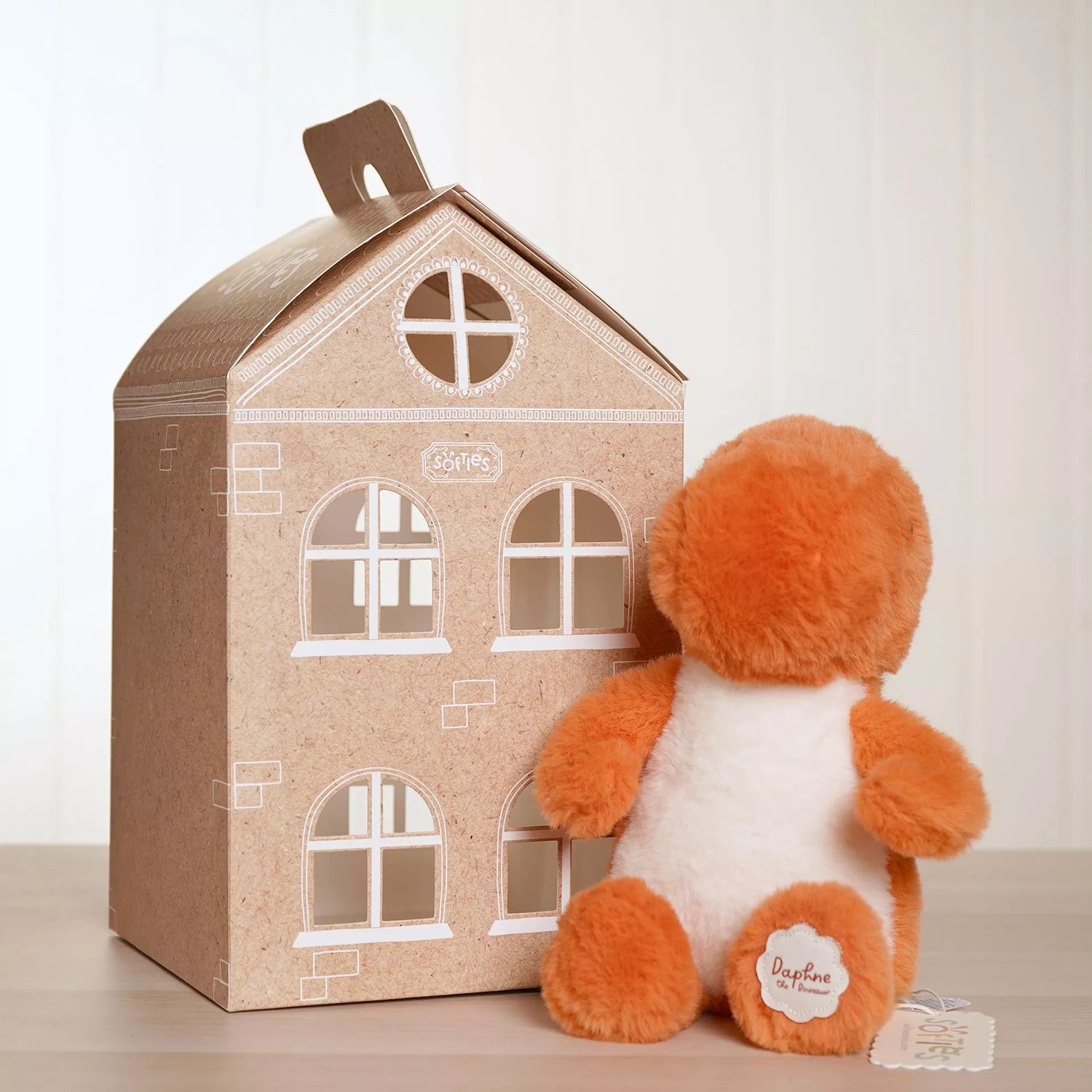 Softies Daphne the Plush Sitting Orange Dinosaur – 21cm - Give And Glow