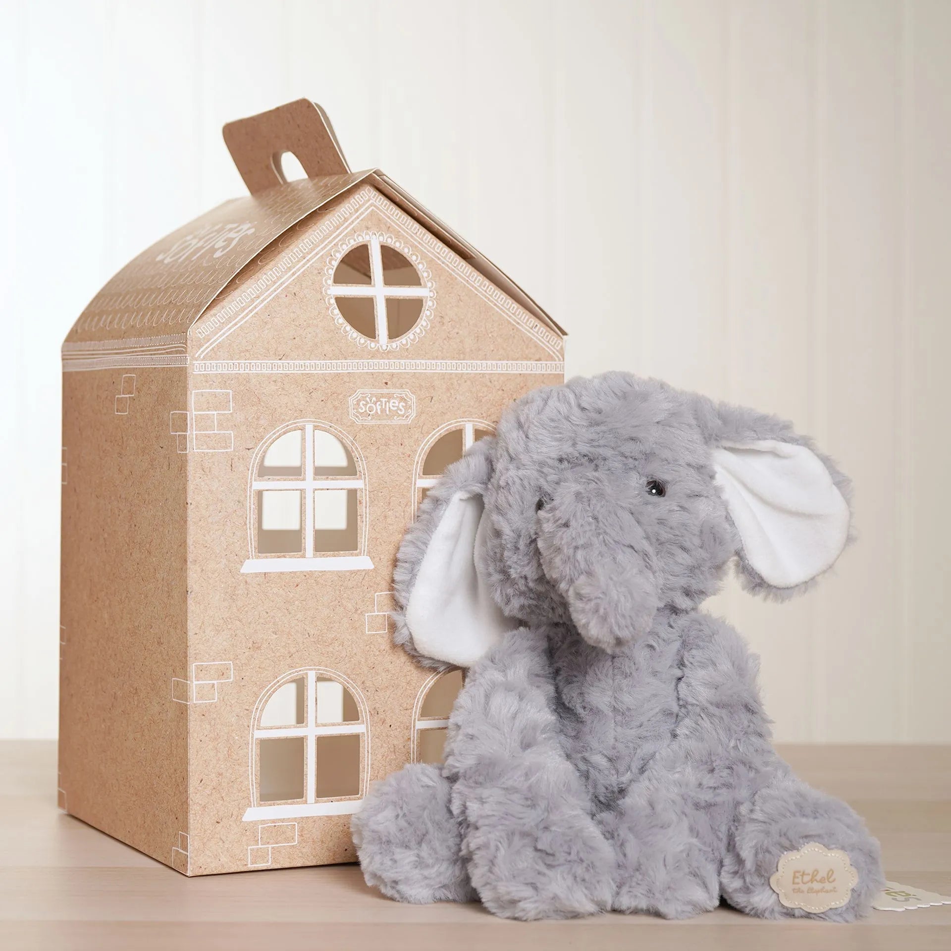 Softies Ethel the Plush Sitting Grey Elephant – 22cm - Give And Glow