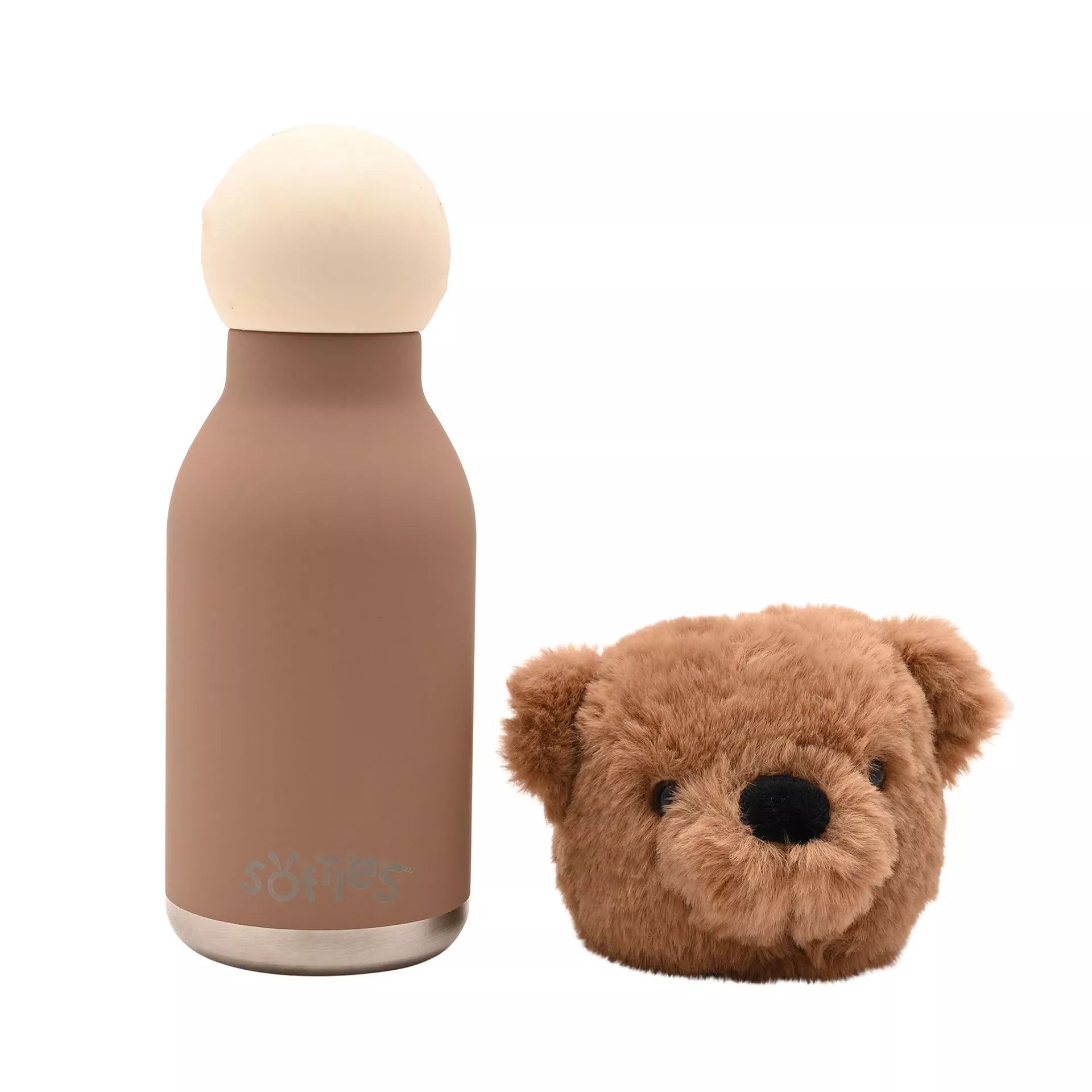 Softies Hampton Plush Teddy Dark Brown Stainless Steel Water Bottle – 500ml - Give And Glow