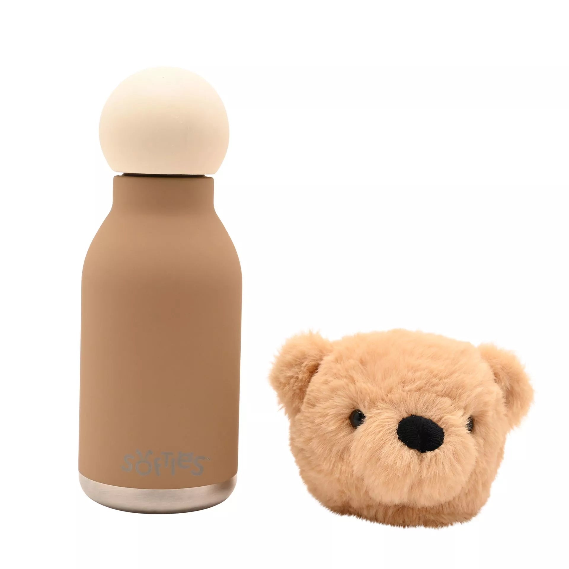 Softies Hudson Plush Teddy Light Brown Stainless Steel Water Bottle – 500ml - Give And Glow