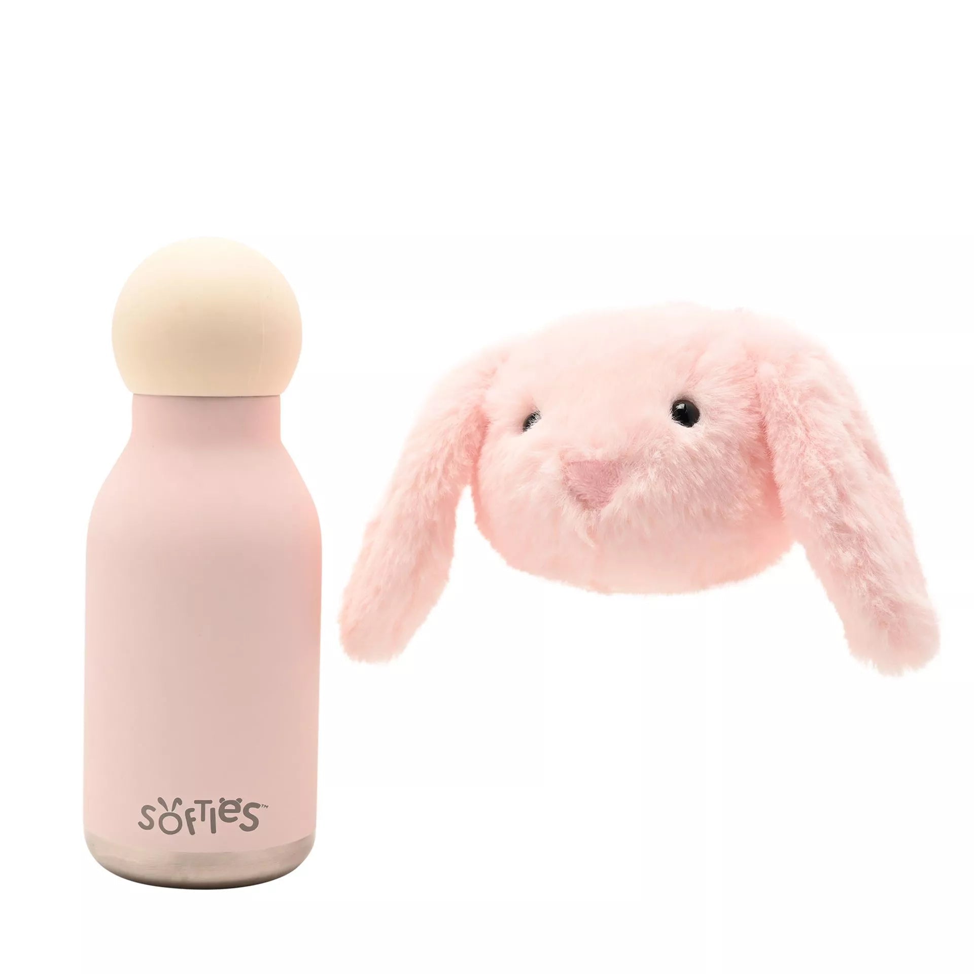 Softies Katie Plush Bunny Pink Stainless Steel Water Bottle – 500ml - Give And Glow