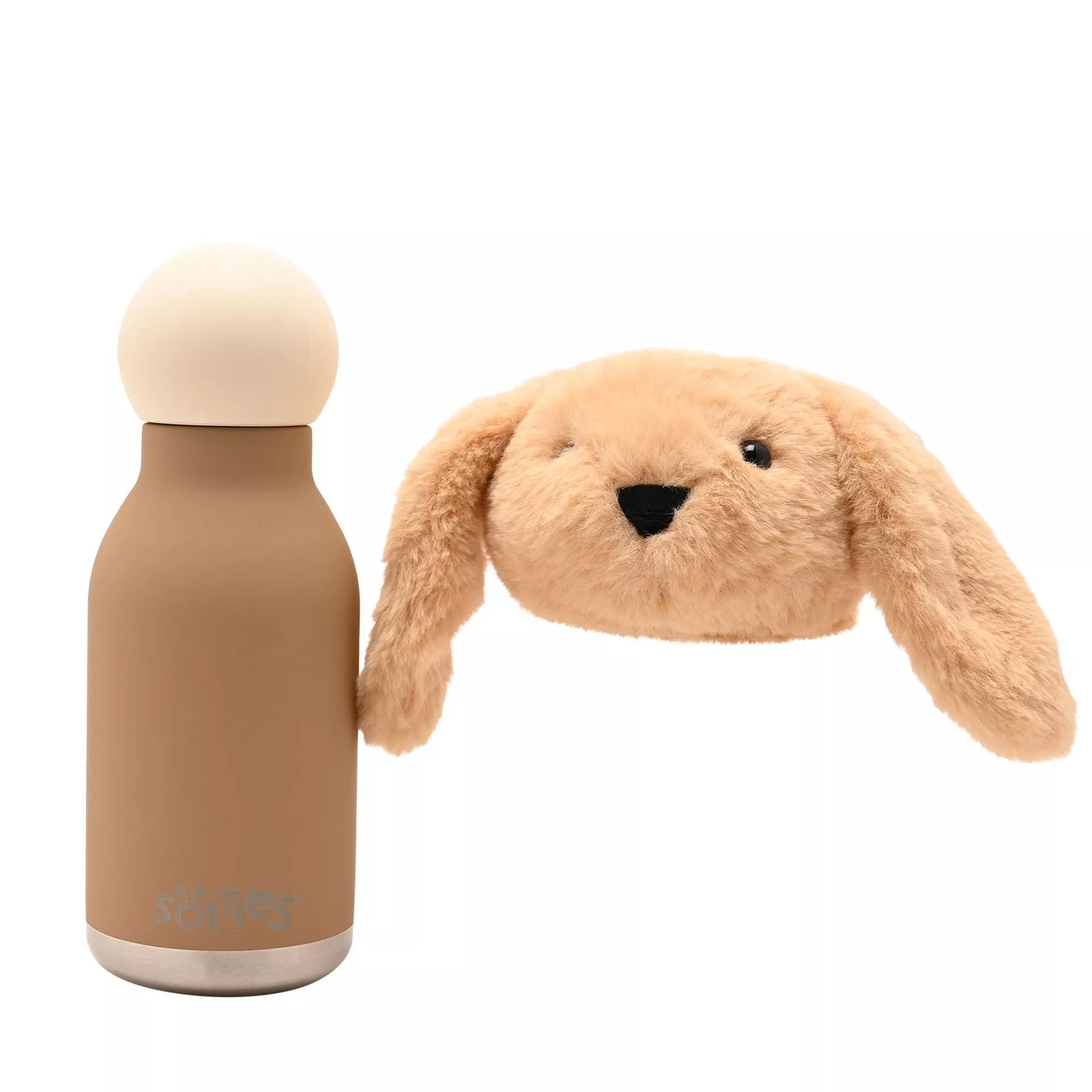Softies Oatey Plush Bunny Light Brown Stainless Steel Water Bottle – 500ml - Give And Glow