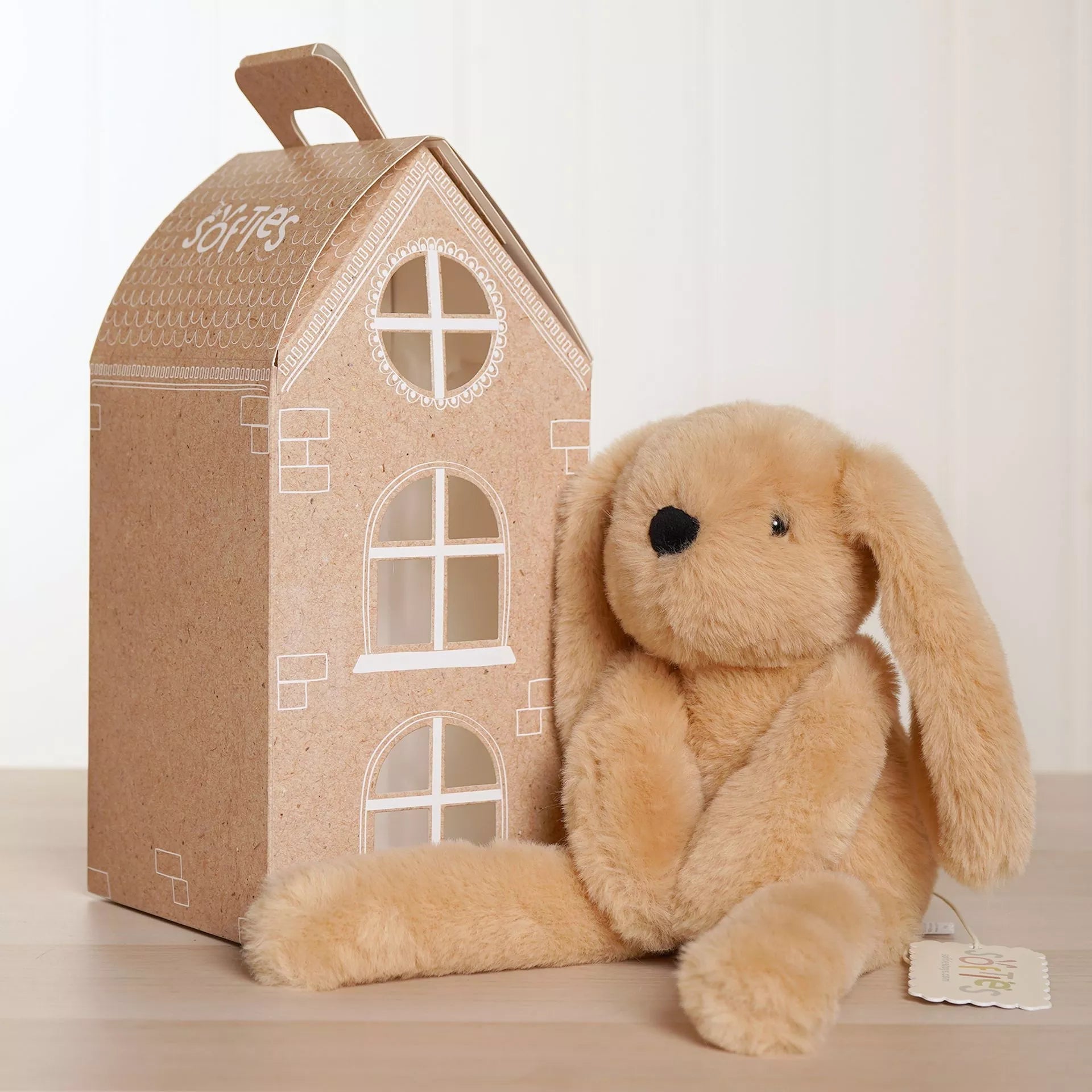 Softies Oatey the Plush Long Leg Light Brown Bunny – 35cm - Give And Glow