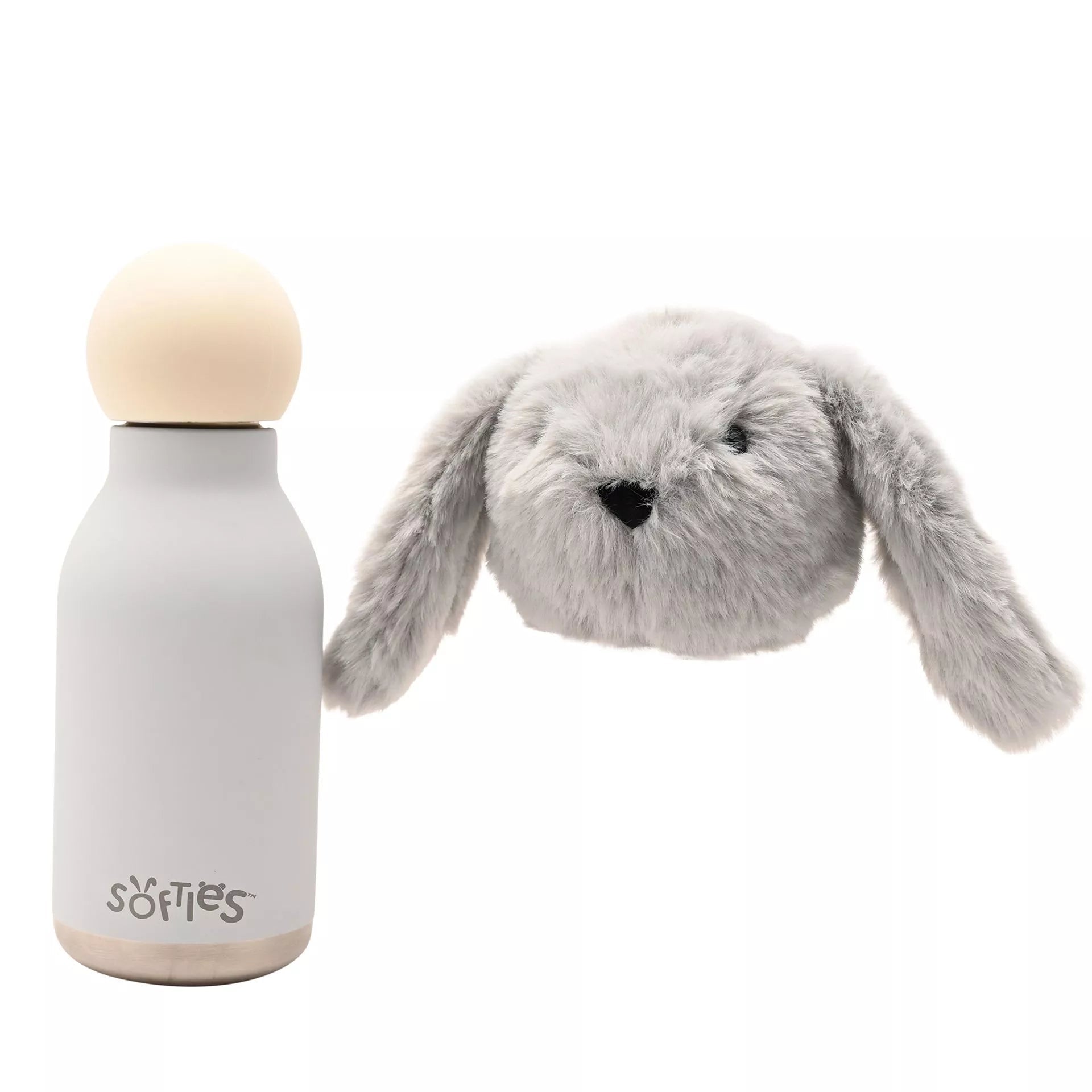 Softies Theo Plush Bunny Grey Stainless Steel Water Bottle – 500ml - Give And Glow