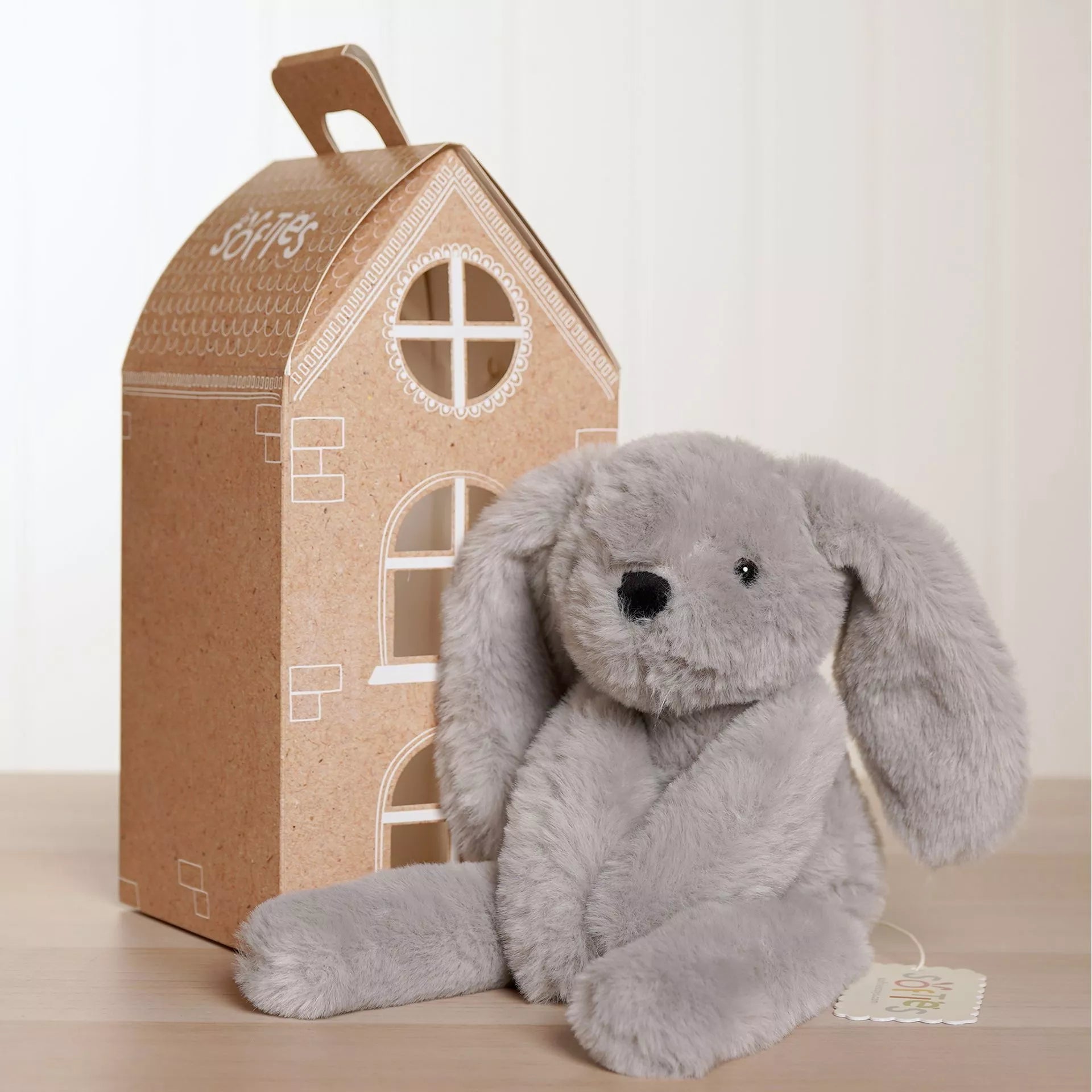 Softies Theo the Plush Long Leg Grey Bunny – 35cm - Give And Glow