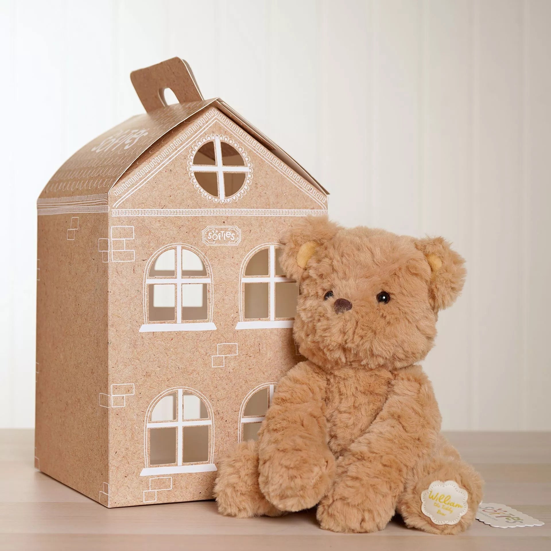 Softies William the Plush Sitting Brown Teddy Bear – 22cm - Give And Glow