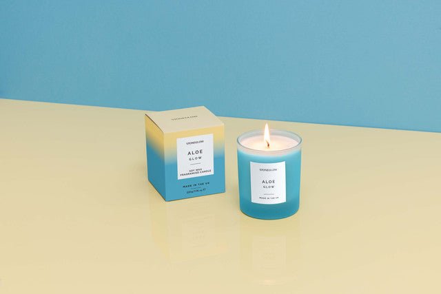 Stoneglow Sol Aloe Glow Soy Wax Candle | Blue Glass Tumbler - Give And Glow