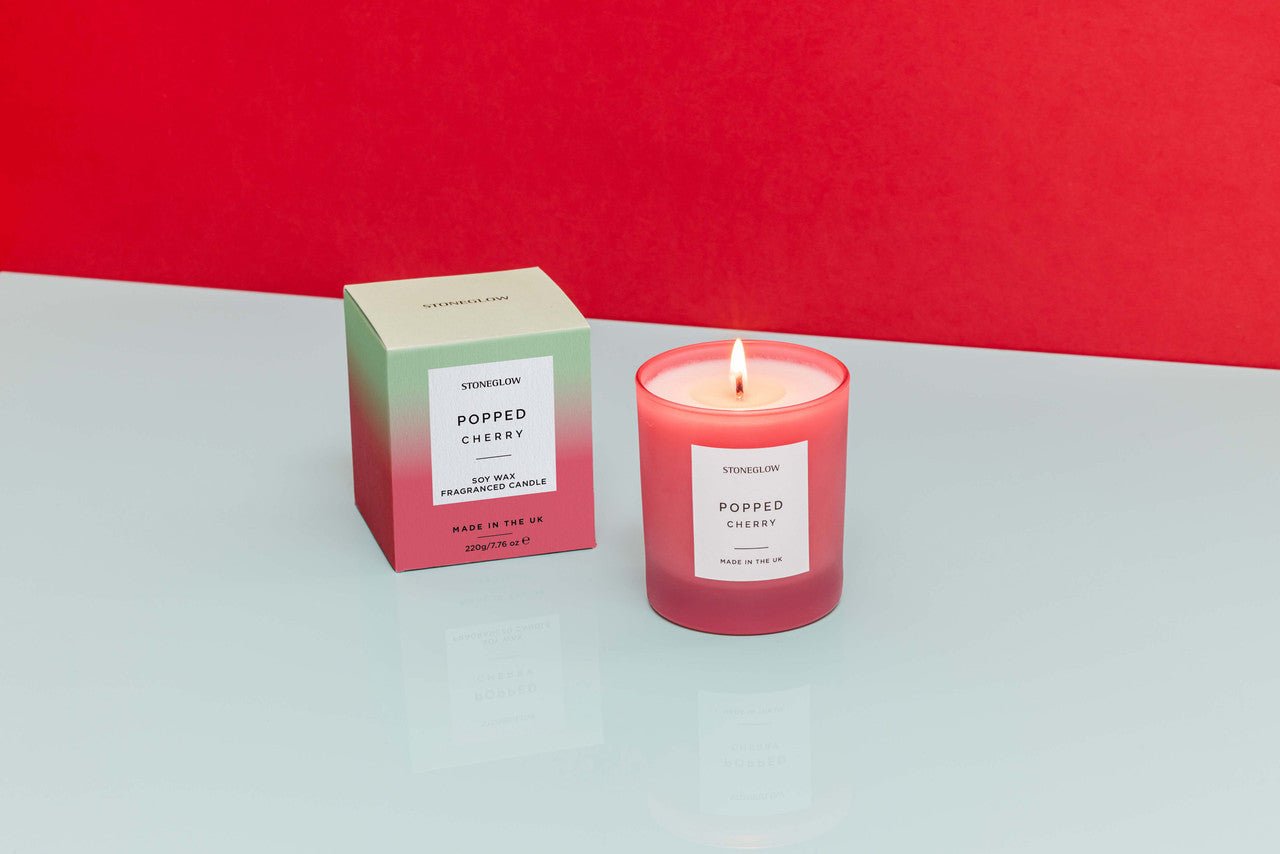 Stoneglow Sol Popped Cherry Soy Wax Candle | Red Glass Tumbler - Give And Glow