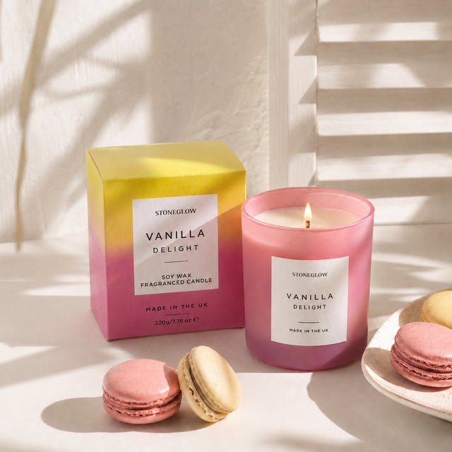 Stoneglow Sol Vanilla Delight Soy Wax Candle | Pink Glass Tumbler - Give And Glow